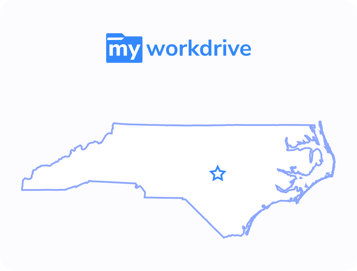 North Carolina Research Triangle location map showing MyWorkDrive headquarters in the technology hub
