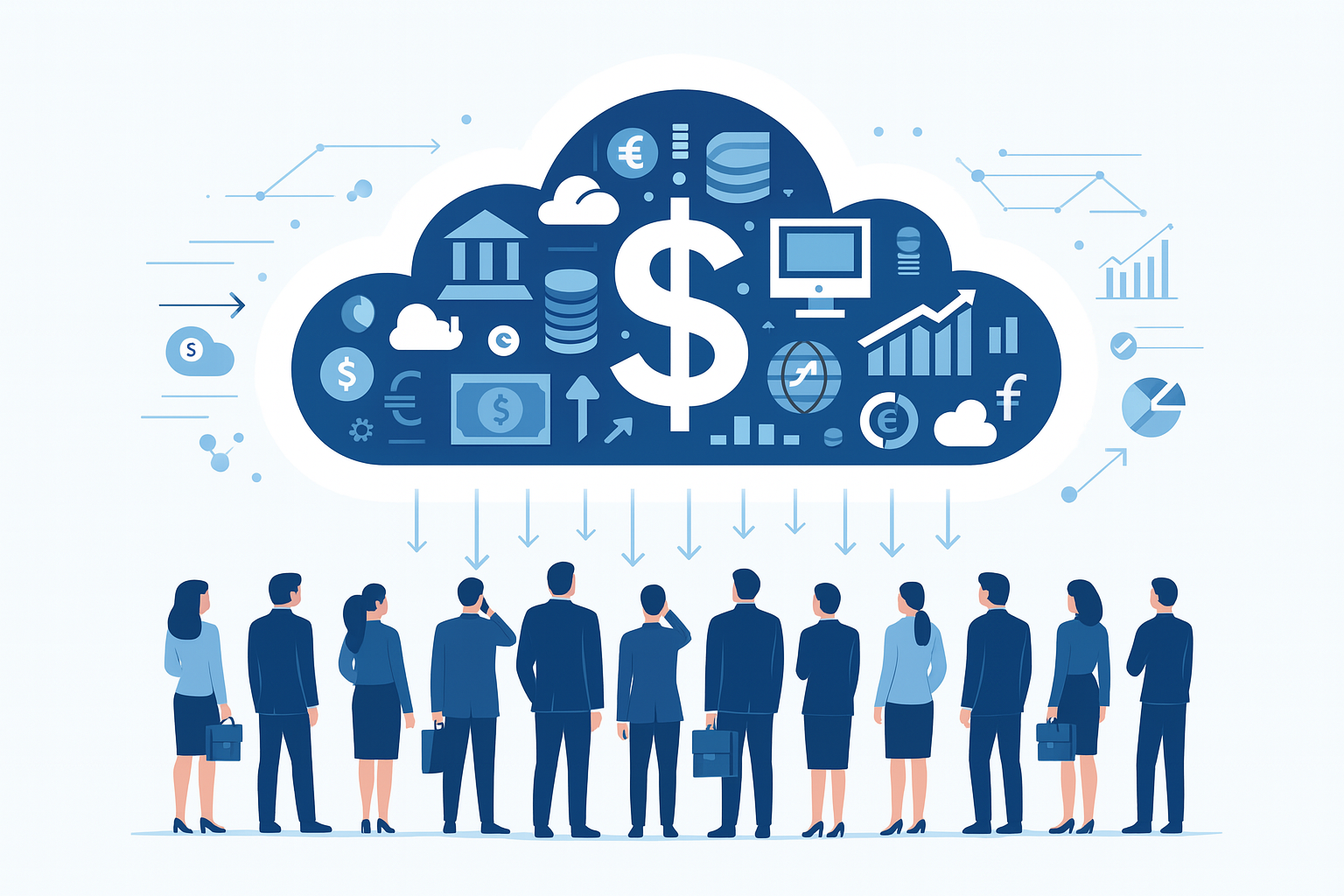 Business people looking worried as cloud storage costs increase.