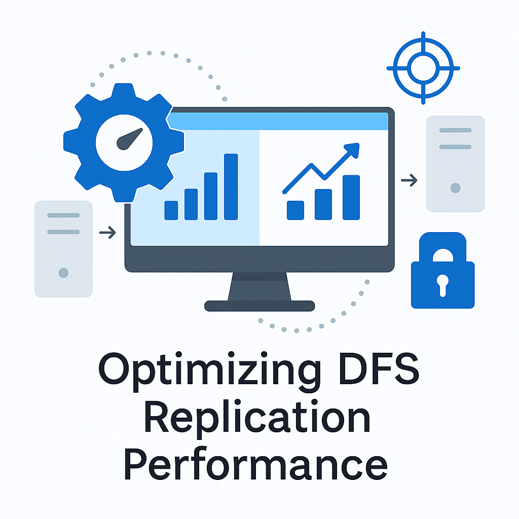 An infographic illustrating optimization techniques for DFS replication performance.