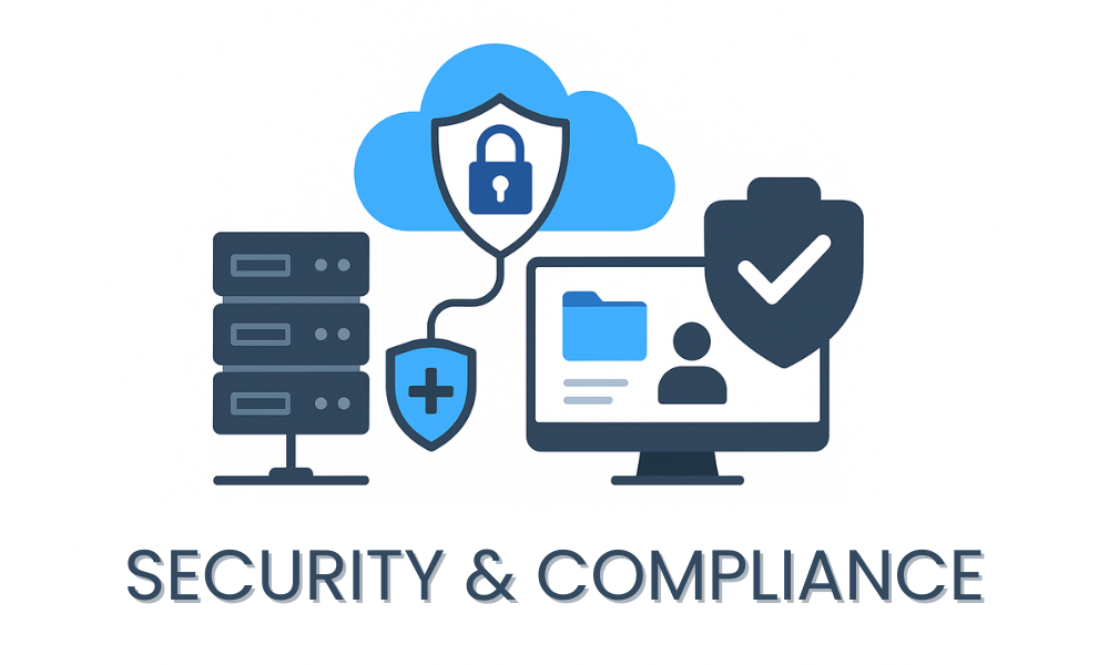 A secure padlock hovering over a cloud with a shield and checkmark in the background